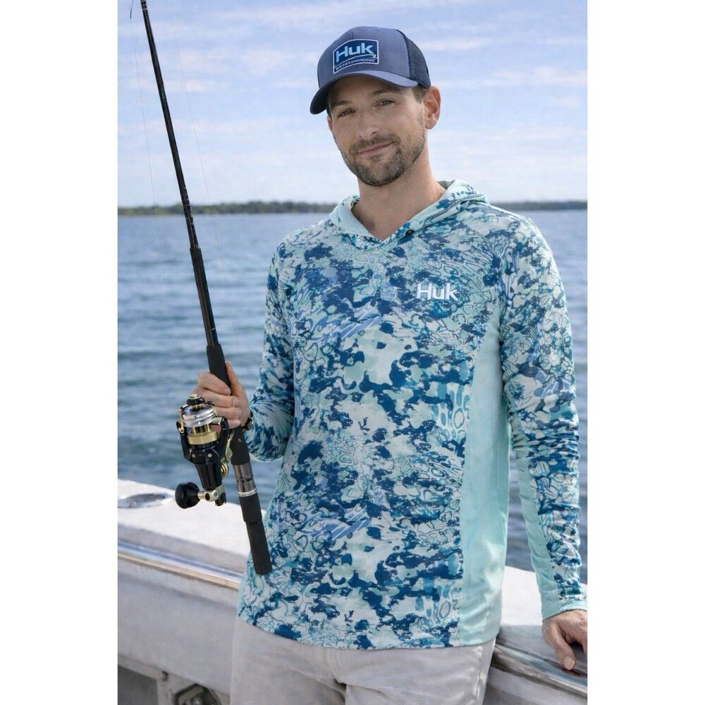 Huk Mens Size Medium Icon X Tide Change Hoodie Performance Breathable